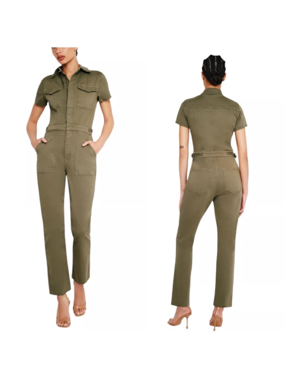 Women's GOOD AMERICAN Olive Green Short Sleeve Jumpsuit S